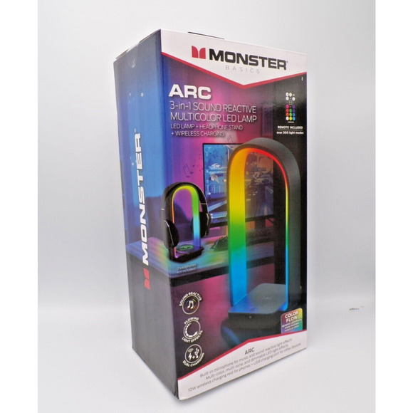 Monster ARC+ Sound Reactive Smart RGB Headphone Stand with Wireless Charger - Picture 1 of 3